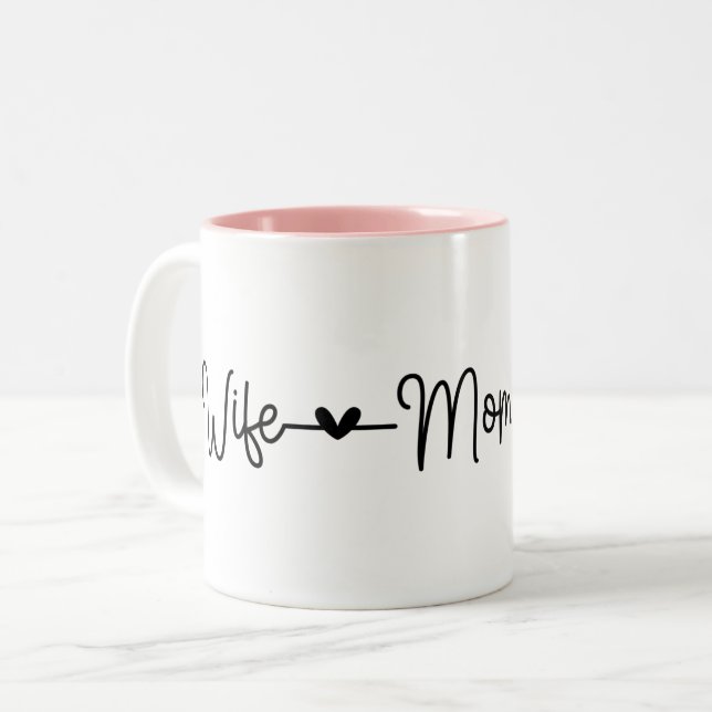 Wife Mom Boss cute love heart Two-Tone Coffee Mug (Front Left)