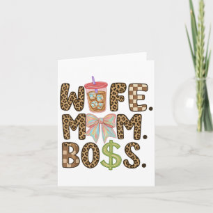 Wife Mom Boss Pink Leopard Coquette Mama Mothers D Card