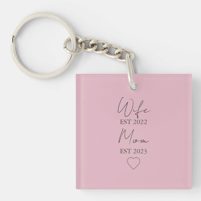 Wife & Mom Est. – Minimalist Valentine Gift Key Ring (Front)