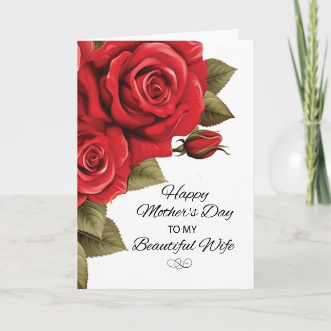 Wife Mothers Day Love and Red Roses Card (Front)