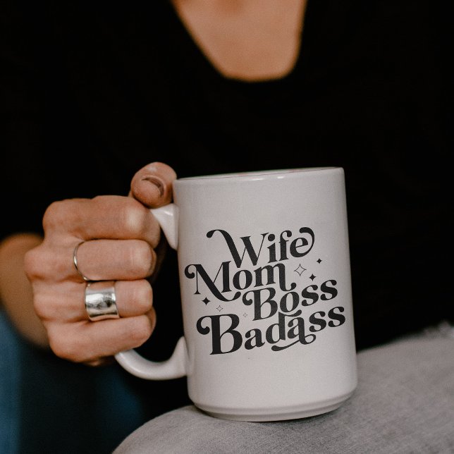 Wife Mum Boss Badass Funny Sarcastic Mother's Day Large Coffee Mug (Wife Mom Boss Badass Funny Sarcastic Mother's Day Giant Coffee Mug)