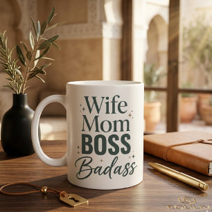 Wife Mum Boss Badass Sarcastic Bold Typography Mot Large Coffee Mug