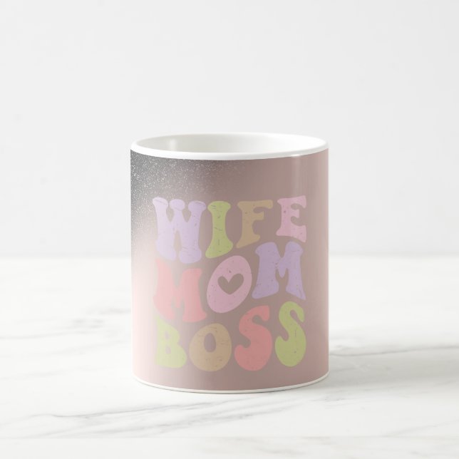 Wife Mum Boss Black Glitter Ombre Rose Gold  Coffee Mug (Center)