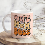 "Wife Mum Boss" Blush Pink Groovy Retro Coffee Mug<br><div class="desc">Celebrate the dynamic woman in your life with the "Blush Pink Groovy Wife Mum Boss Coffee Mug." This stylish mug features a groovy design with the empowering words "Wife, Mum, Boss" in playful, retro-inspired typography. The soft blush pink background adds a touch of elegance and femininity, making it a perfect...</div>