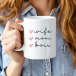 Wife Mum Boss  Coffee Mug<br><div class="desc">Celebrate the incredible woman who wears many hats with this "Wife, Mum, Boss" coffee mug! Featuring a simple cursive font with cute red hearts and checkmarks, this mug is the perfect tribute to the powerhouse in your life. Whether she’s juggling family, work, or everything in between, this mug serves as...</div>