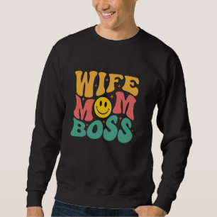 Wife Mum Boss Retro Happy Face Groovy Aesthetic Mo Sweatshirt