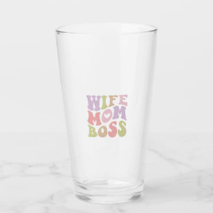 Wife Mum Boss Retro Script Mother's day Glass