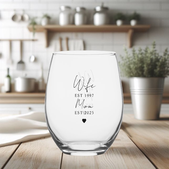 Wife Mum EST 2025 | New Mum Gift Stemless Wine Glass (Creator Uploaded)
