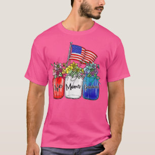 Wife Mum Grandma Flower Vase American Flag 4th Of T-Shirt