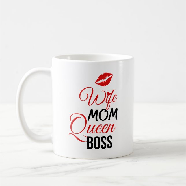 Wife,Mum,Queen,Boss with Red Lips Mug  (Left)
