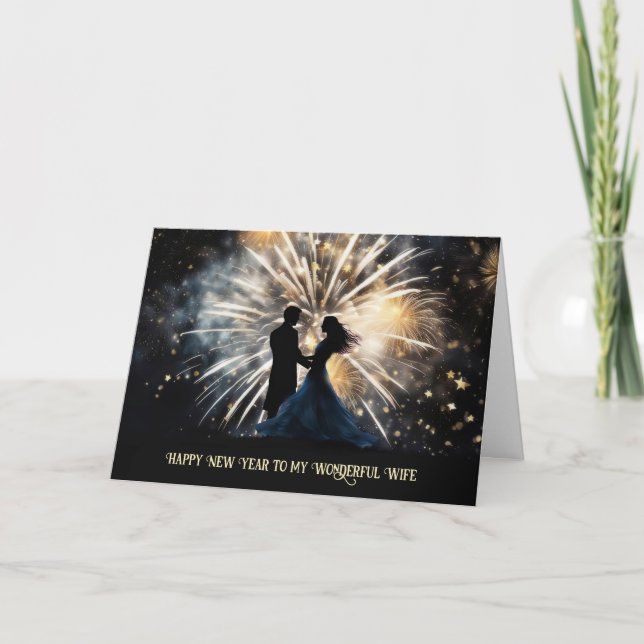 Wife New Years Romantic Couple in Fireworks  Holiday Card (Front)