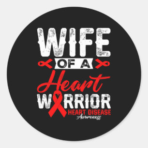 Wife Of A Heart Warrior Heart Disease Red Ribbon M Classic Round Sticker
