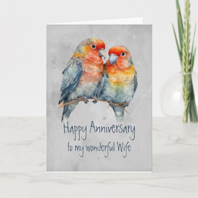 Wife Parrot Couple Love Bird Wedding Anniversary Card (Front)