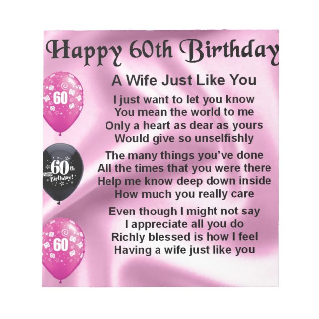 Wife poem - 60th Birthday Notepad (Front)