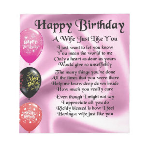 Wife Poem - Happy Birthday Design Notepad