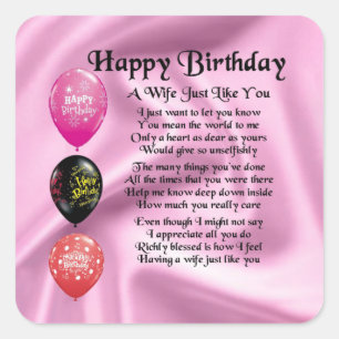 Wife Poem - Happy Birthday Design Square Sticker