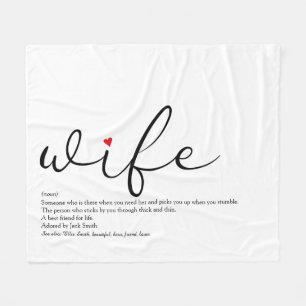Wife Red Love Heart Personalised Elegant Script Fleece Blanket