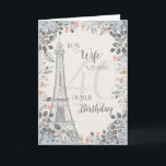 Wife Romantic 40th Birthday Eiffel Tower Card<br><div class="desc">Romantic card for wife's 40th birthday has a blue and grey floral border,  a sketch of the Eiffel Tower and a subtle 40 in the background. Designed by Simply Put by Robin; elements from The Hungry Jpeg.</div>