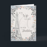 Wife Romantic 60th Birthday Eiffel Tower Card<br><div class="desc">Romantic card for wife's 60th birthday has a blue and grey floral border,  a sketch of the Eiffel Tower and a subtle 60 in the background. Designed by Simply Put by Robin; elements from The Hungry Jpeg.</div>