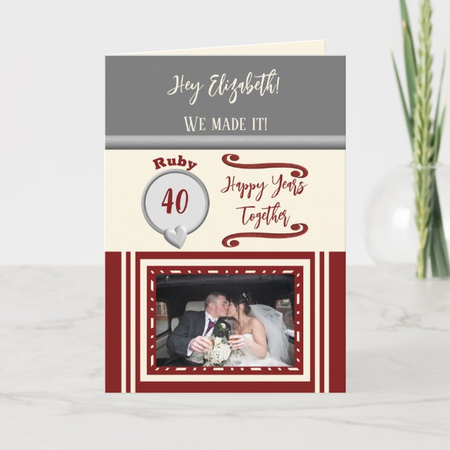 Wife ruby 40th anniversary grey photo card (Front)
