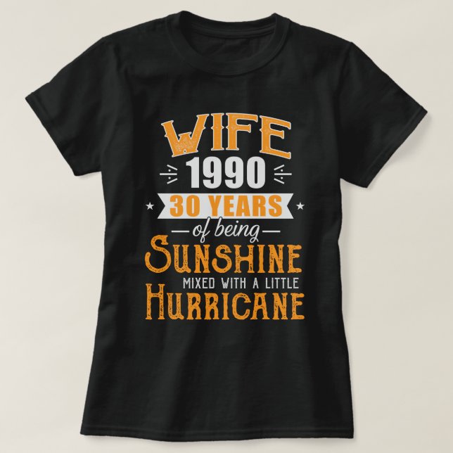 Wife Since 1990 Gift, 30 Years Wedding Anniversary T-Shirt (Design Front)