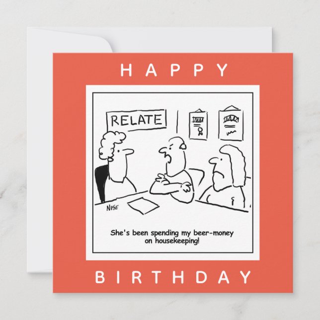 Wife Spends His Beer Money on Housekeeping Cartoon Card (Front)