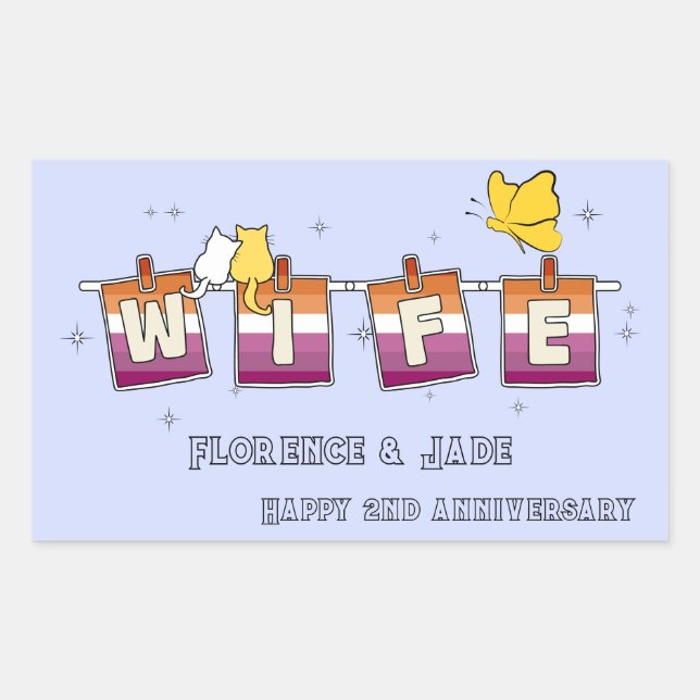 Wife Sunset Lesbian Flag Happy Anniversary Rectangular Sticker (Front)