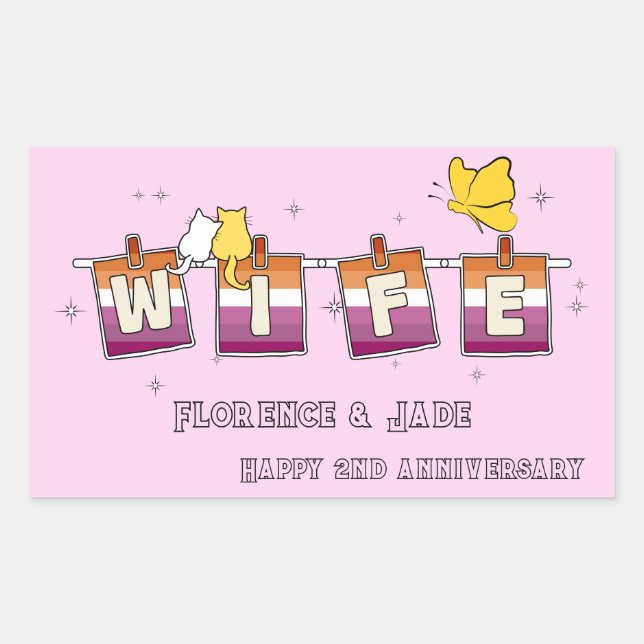 Wife Sunset Lesbian Flag Happy Anniversary Rectangular Sticker (Front)