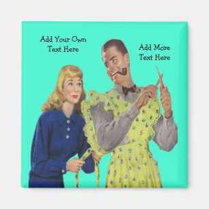 Wife Tying Her Husband's Apron Funny Retro Magnet