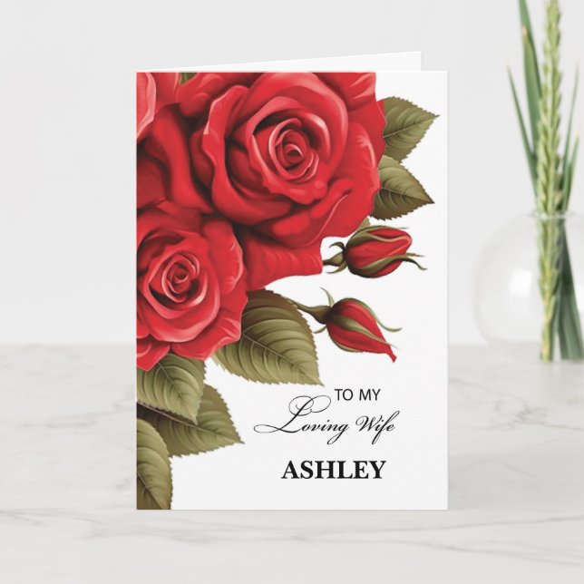 Wife Valentine's Day Love and Red Roses Card (Front)