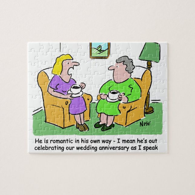 Wife with Friend Discussing Husband Cartoon Jigsaw Puzzle (Horizontal)