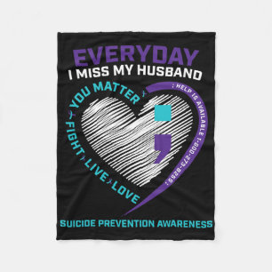 Wife Women Suicide Prevention Awareness Husnd Semi Fleece Blanket