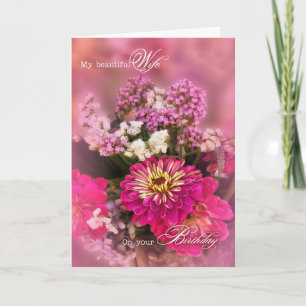Wife's Birthday Feminine Pink Floral Bouquet Card