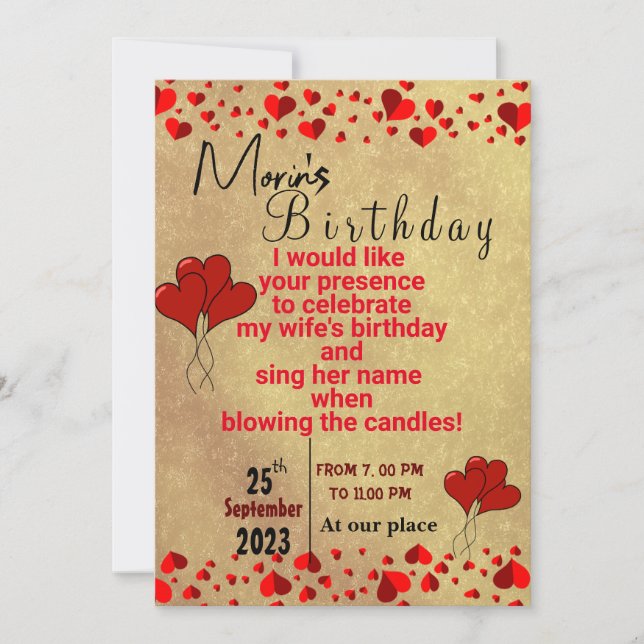 Wife's birthday party Invitation (Front)