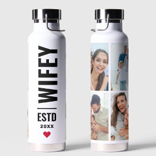 Wifey 4 Photo Collage Valentine's Day Gift Water Bottle