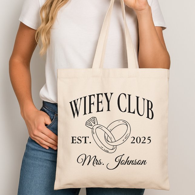 Wifey Club Custom Tote Bag, Honeymoon Gift for Her (wifey club handbag, custom name tote, gift for wife, honeymoon handbag, newlywed gift, bride tote,)