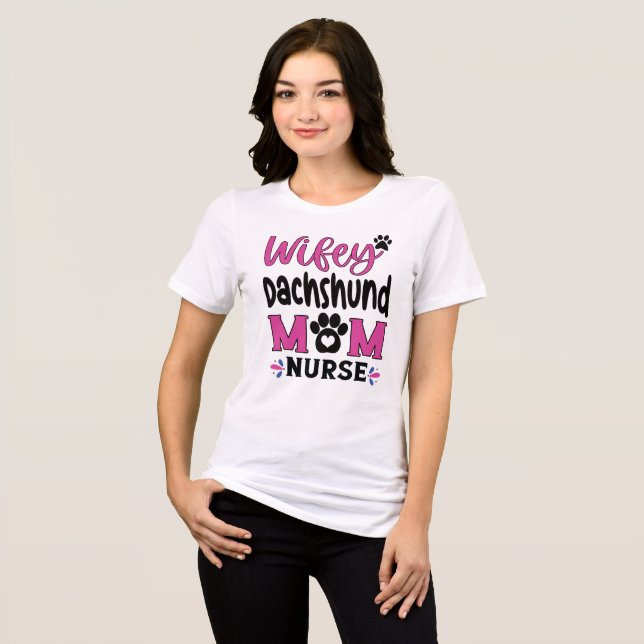 Wifey, Dachshund Mum, Nurse: Pink and Black Tri-Blend Shirt (Front Full)