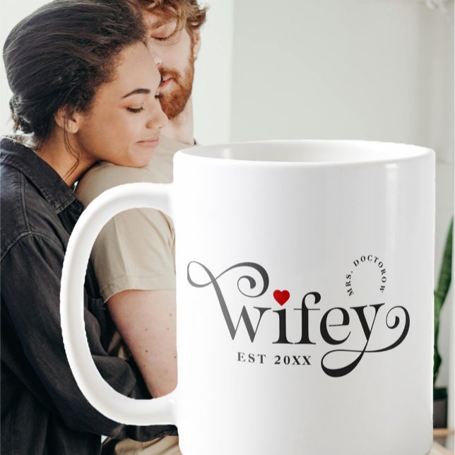 Wifey Elegant Typography Wedding Anniversary  Coffee Mug (Creator Uploaded)