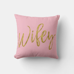 Wifey Faux Gold Foil and Pink Pillow