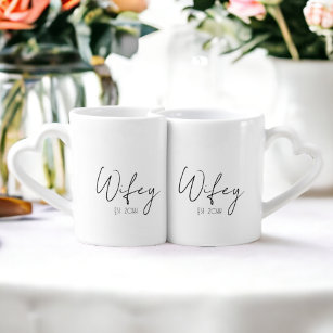 Wifey Gay Wedding Personalised Established Year Coffee Mug Set