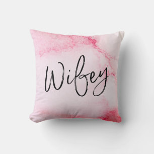 Wifey hand-lettered pink watercolour pillow