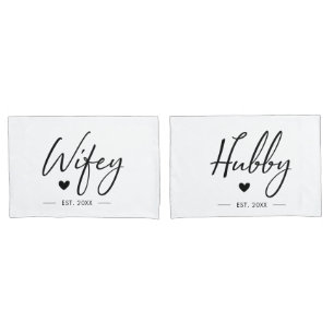 Wifey Hubby Couple Wedding Anniversary Romantic Pillowcase