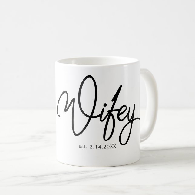 Wifey in Fancy Font With Date Coffee Mug (Front Right)