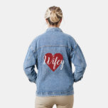 Wifey in Red Heart Denim Jacket<br><div class="desc">This is a super fun and trendy denim jacket for the newlywed,  that is accented with Wifey written on a romantic red heart.</div>