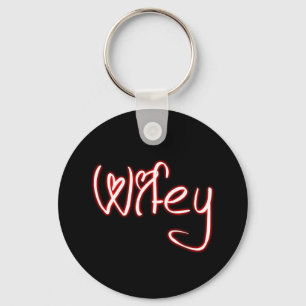 Wifey Keychain - Black White Red with Heart Font