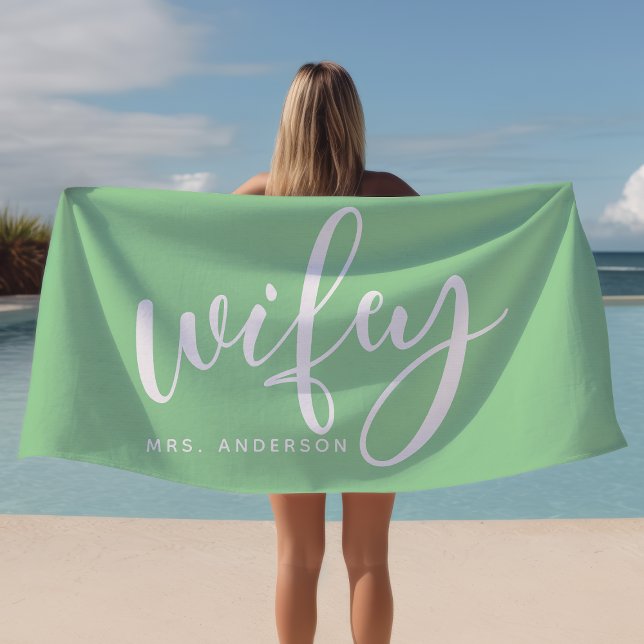 Wifey Mint Green And White Newlywed Bride Beach Towel (Creator Uploaded)