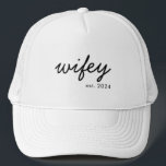 Wifey Modern Minimalist Script Personalised Bride Trucker Hat<br><div class="desc">Create a custom gift for the newlywed bride with this personalised wifey hat.</div>