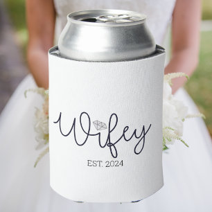Wifey Modern Typography Wife Mrs Wedding Hers Can Cooler