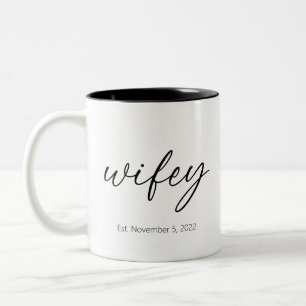 Wifey Newlywed Wedding Gift w/ Established Date Two-Tone Coffee Mug