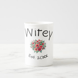Wifey red floral est Year future wife valentine's  Bone China Mug